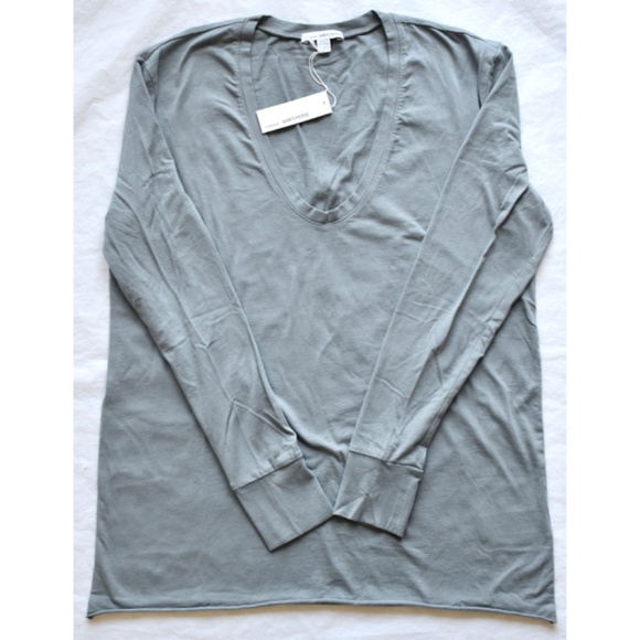 JAMES PERSE WOMEN NWT V-NECK DROP SHOULDER L/S COTTON ARSENIC TOP. SIZE 1 (S) - Picture 8 of 11